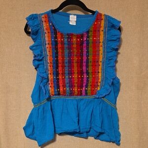 Blue and Multicolor Embroidered Blouse